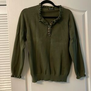 Women's Casual Long Sleeve Button Down Crew Neck Ruffle Knit Pullover Sweater